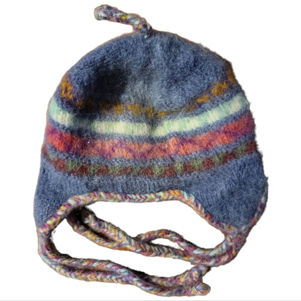 Vtg Newari Hand Crafted In Nepal Icelandic Design 100% Wool Cap Hat Ear Cover